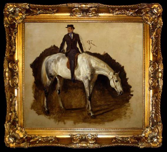 framed  Filippo Palizzi Cavallo bianco da caccia e cavaliere, ta009-2